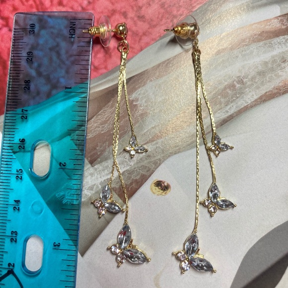Beautiful Gold Tone Crystals Butterfly Earrings - Picture 5 of 5